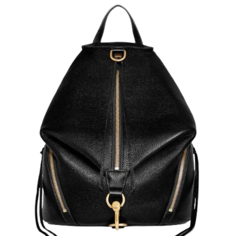 REBECCA MINKOFF Julian Gold Hardware Backpack Black Pebbled